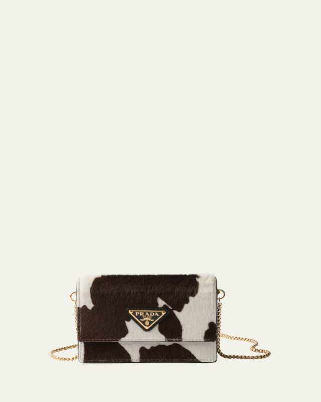 Mini Cow-Print Calf Hair Wallet on Chain